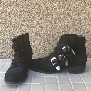 Topshop black faux suede buckle ankle boots